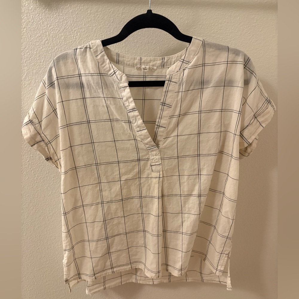 Blu Pepper Cream and Black Checkered Blouse